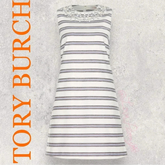 TORY BURCH KAYLIN Stripe Embellished Dress Size 2 - Picture 4 of 17